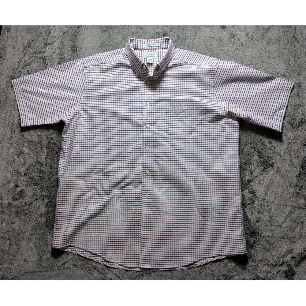L.L. Bean Short Sleeve Button Down Shirt Winkle Resistant Men'sSize 17 1/2 Plaid